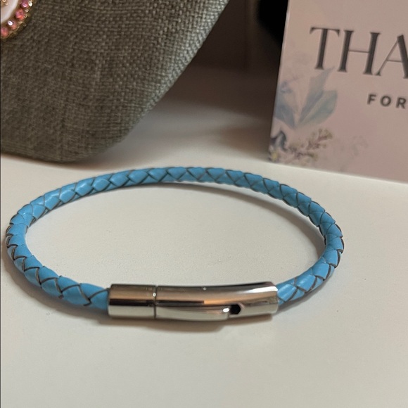 Blue Braided Bracelet with Silver Clasp 7” - Picture 4 of 5